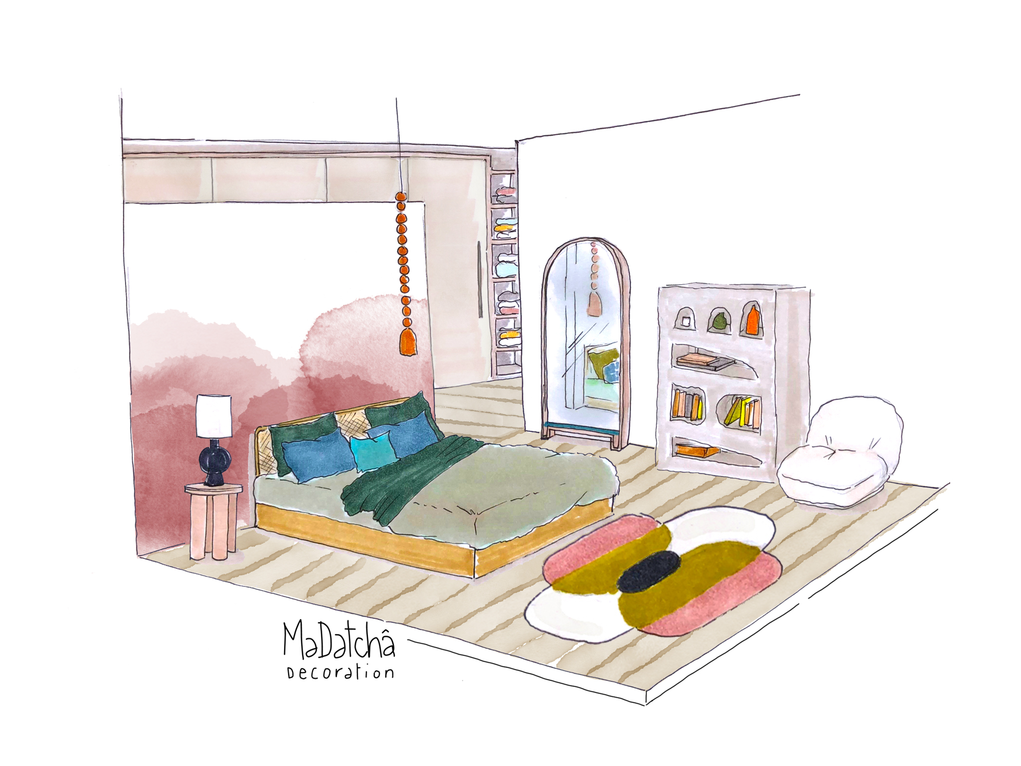 alt="inspiration chambre parentale douce cosy naturelle chaleureuse originale design décoration intérieure MaDatcha Décoration"