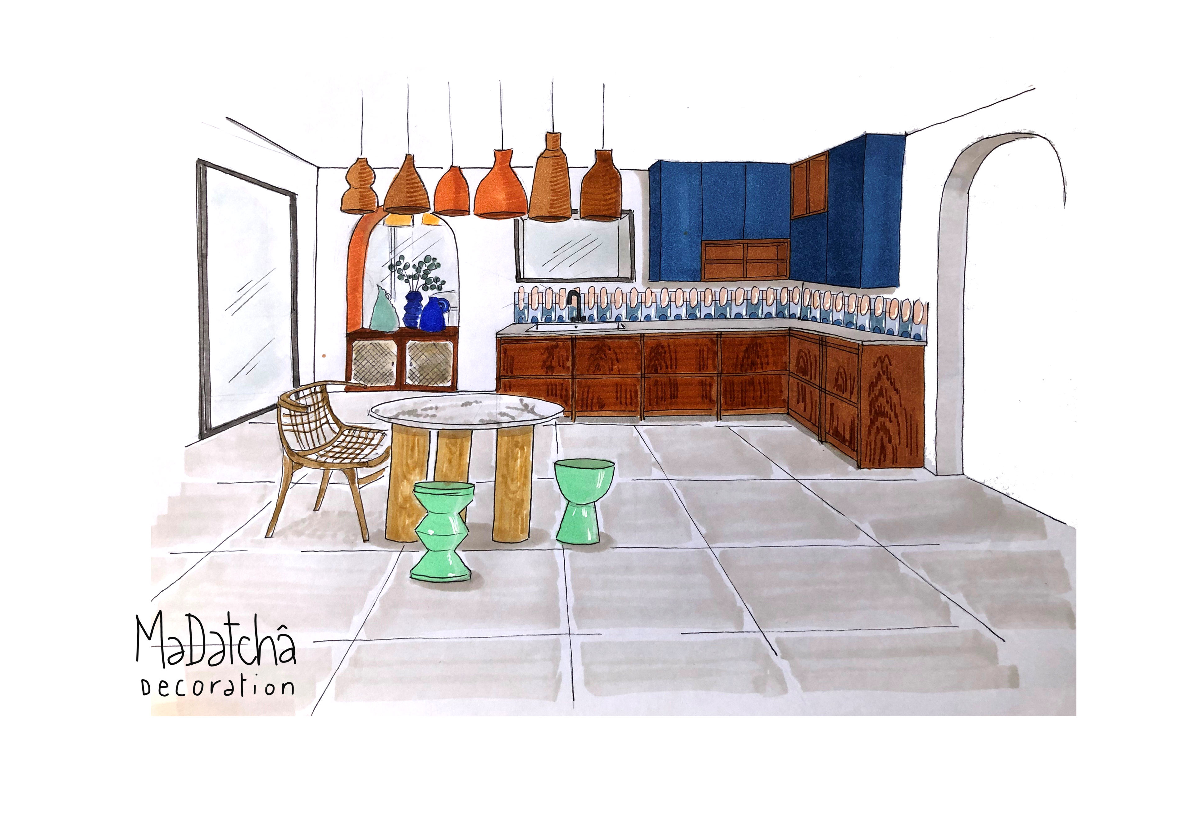 alt="inspiration cuisine bois coloré contemporaine originale conviviale décoration intérieure MaDatcha Décoration"