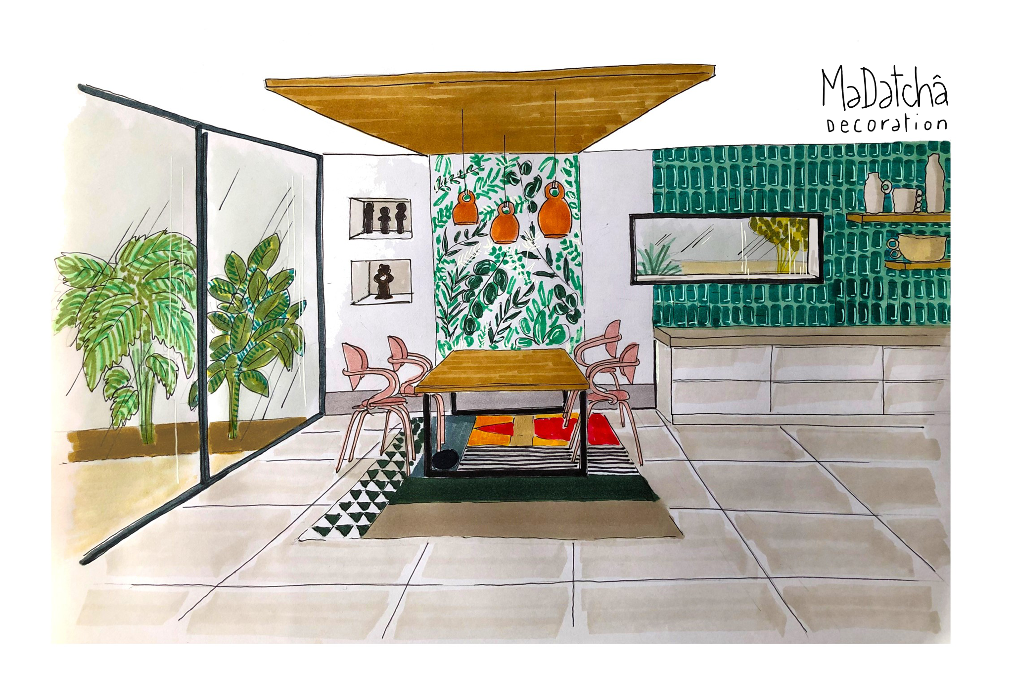 alt="inspiration salle à manger dedans/dehors naturelles lumineuse décoration intérieure MaDatcha Décoration"