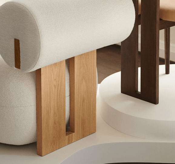 alt="fauteuil design bois et blanc contemporain"