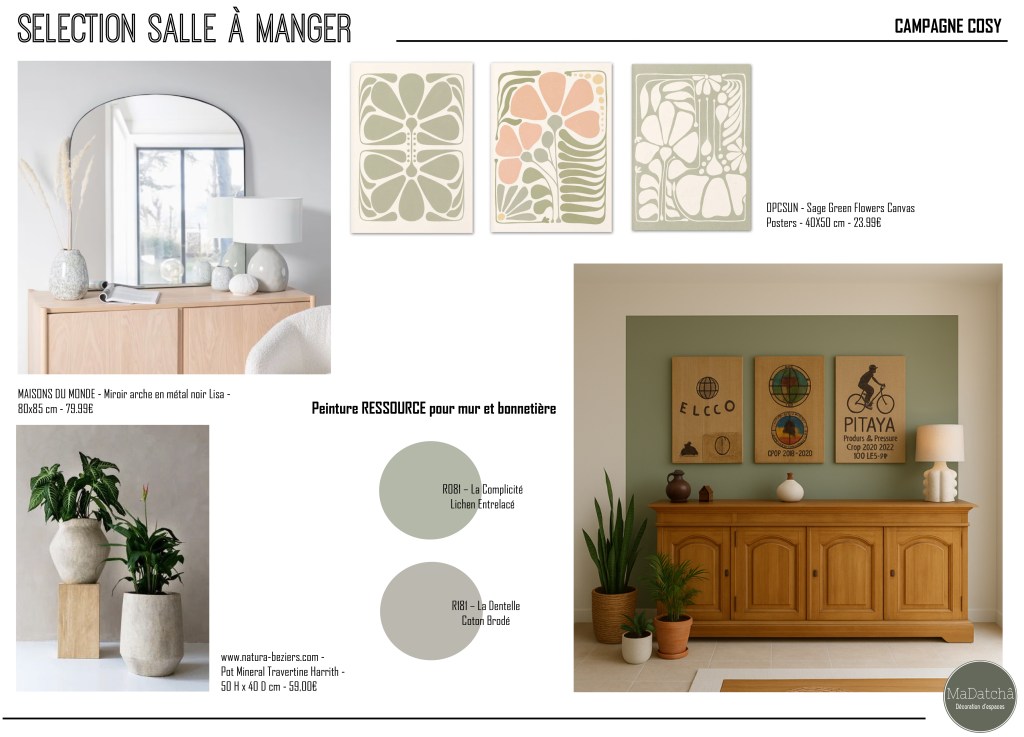 "planche ambiance matériaux et accessoires déco visite conseil esprit campagne chic"