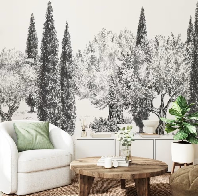 alt="papier peint panoramique paysage noir et blanc nature Provence"