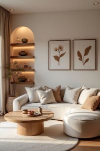 alt="salon chaleureux canapé original courbe déco aménagement nature chic""