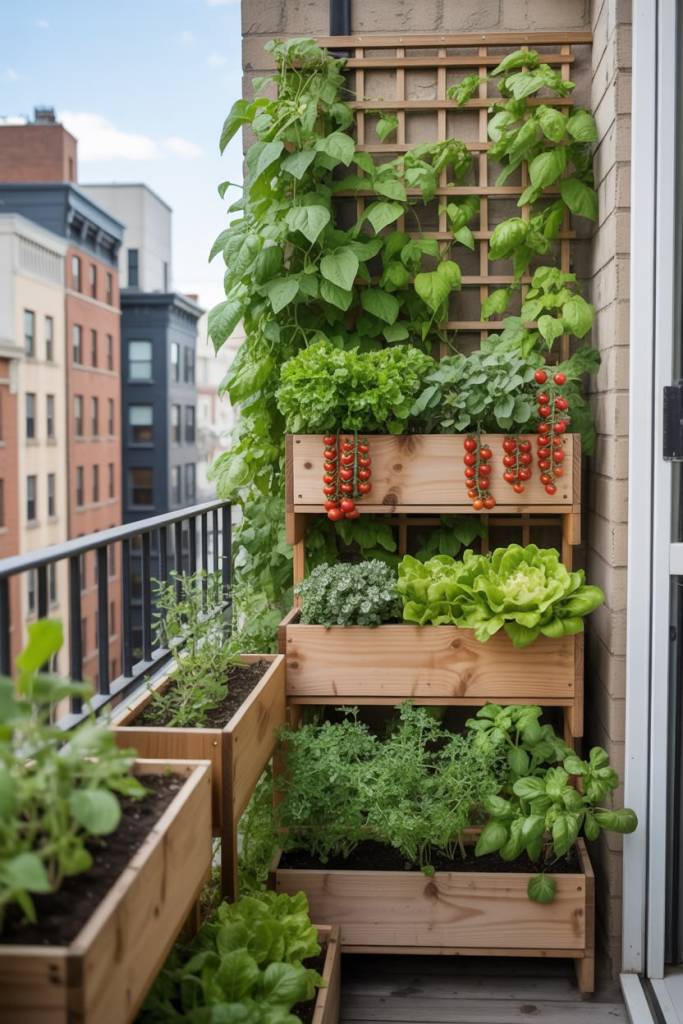 alt =  aménagement décoration espace extérieur balcon petit espace potager plantes