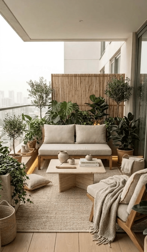 alt =  aménagement décoration espace extérieur plantes balcon